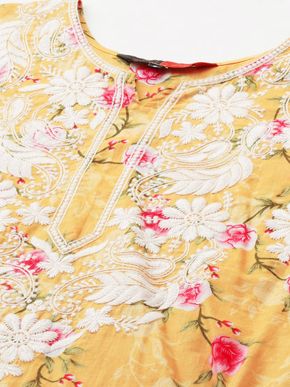 RATAN Women's Cotton Printed Straight Lucknowi Chikankari Ethinic Wear Kurta