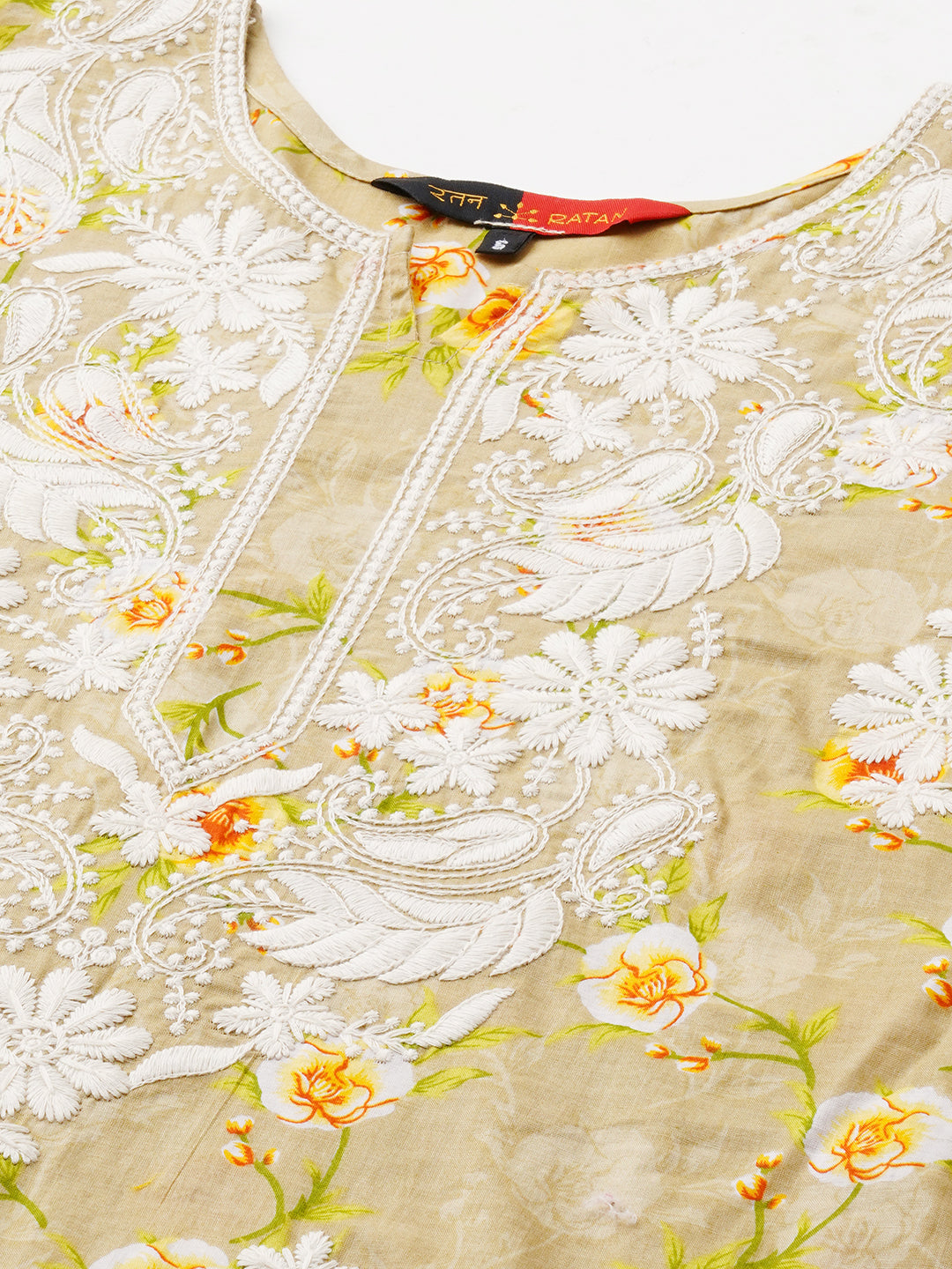 RATAN Women's Cotton Printed Straight Lucknowi Chikankari Ethinic Wear Kurta