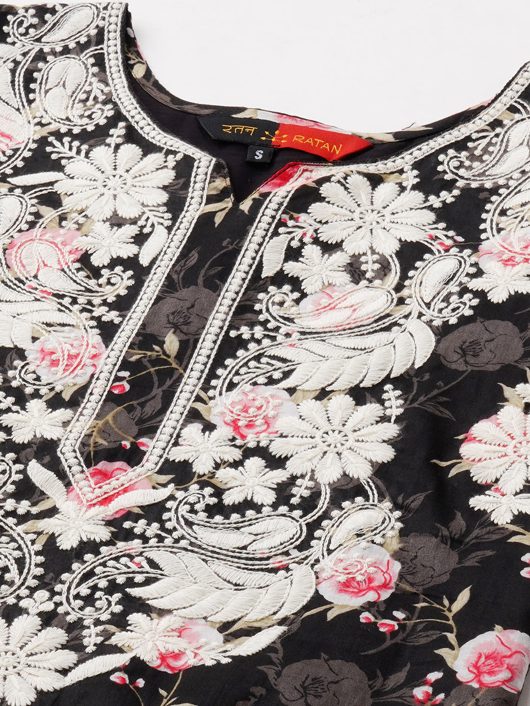 RATAN Women's Cotton Printed Straight Lucknowi Chikankari Ethinic Wear Kurta