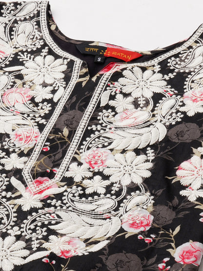 RATAN Women's Cotton Printed Straight Lucknowi Chikankari Ethinic Wear Kurta