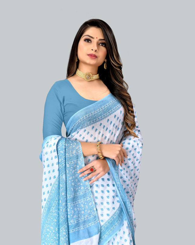 Pure Cotton Printed Mulmul Saree for Women without Blouse Piece