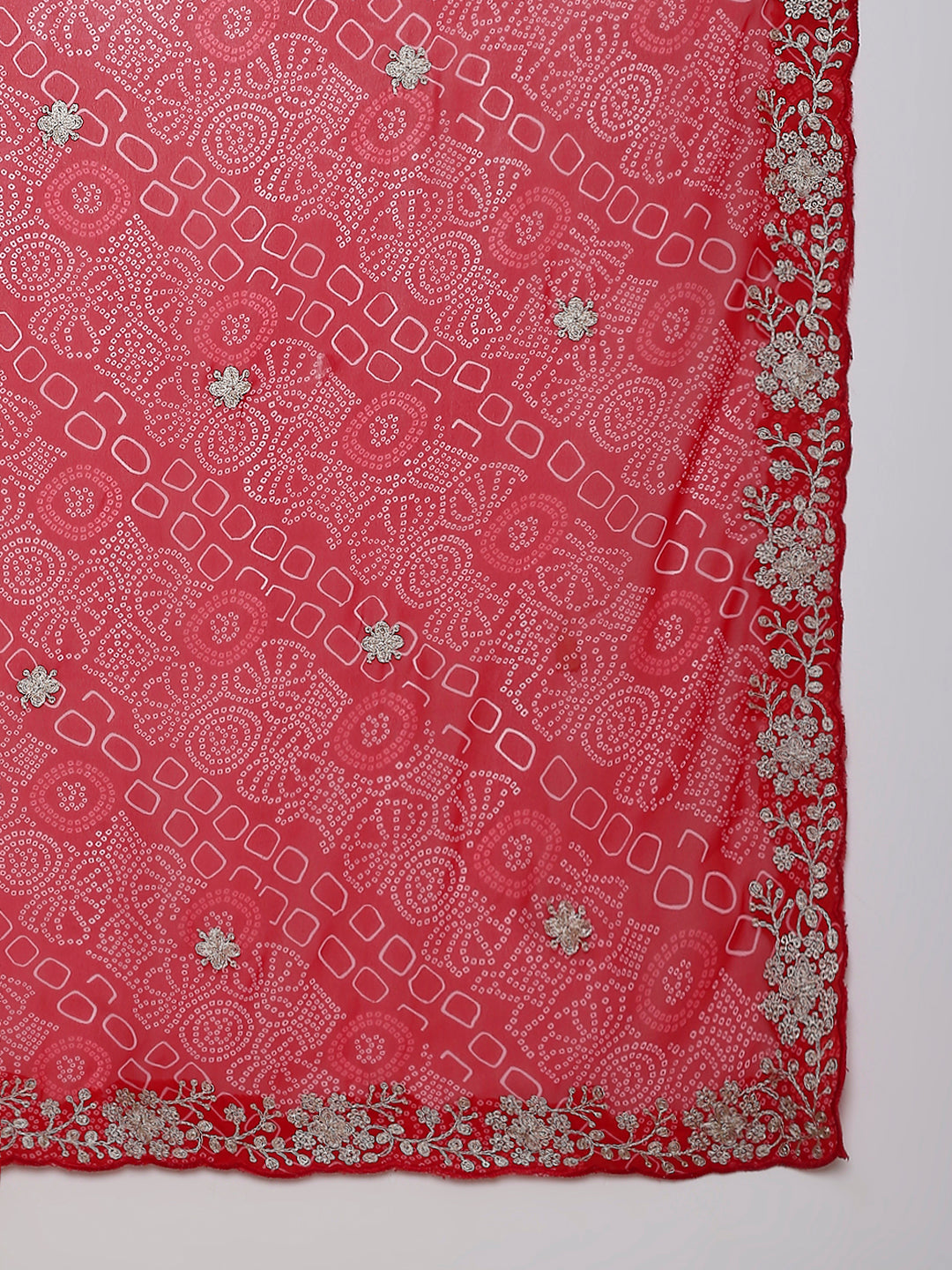 Chiffon Bandhani Printed Saree with Embroidered Blouse Piece