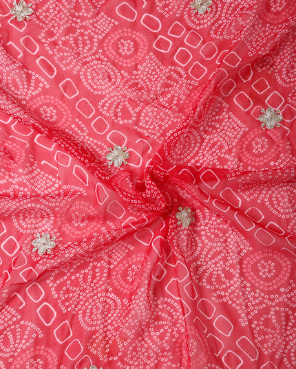 Chiffon Bandhani Printed Saree with Embroidered Blouse Piece