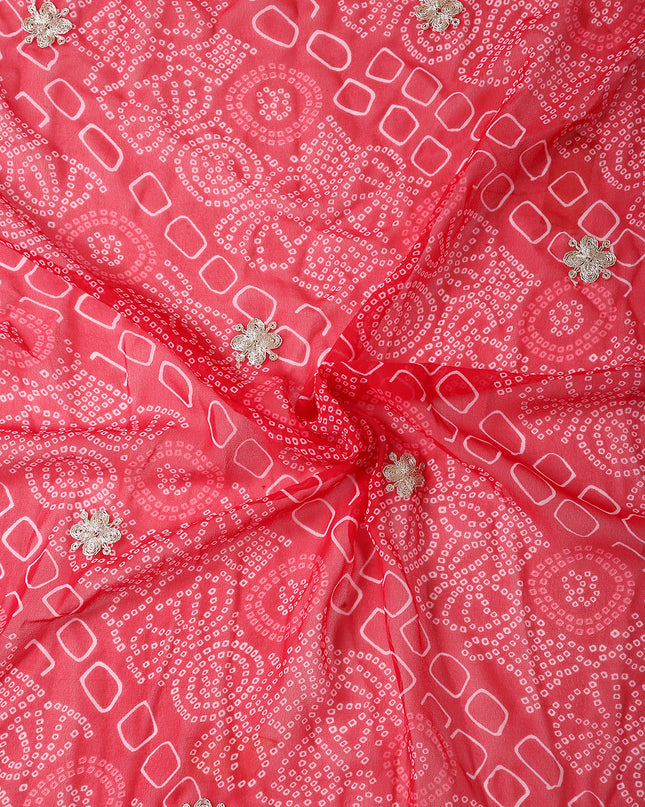 Chiffon Bandhani Printed Saree with Embroidered Blouse Piece