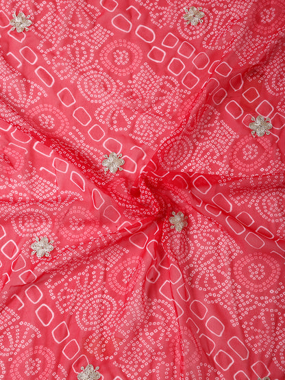 Chiffon Bandhani Printed Saree with Embroidered Blouse Piece