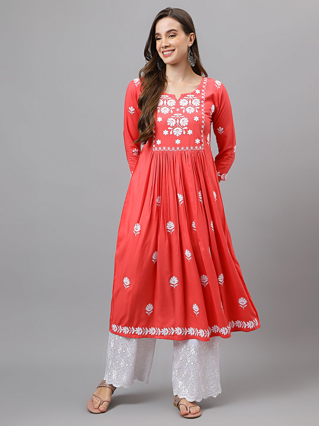 RATAN Women's Rayon Anarkali Lucknowi Chikankari Ethnic Wear Kurta
