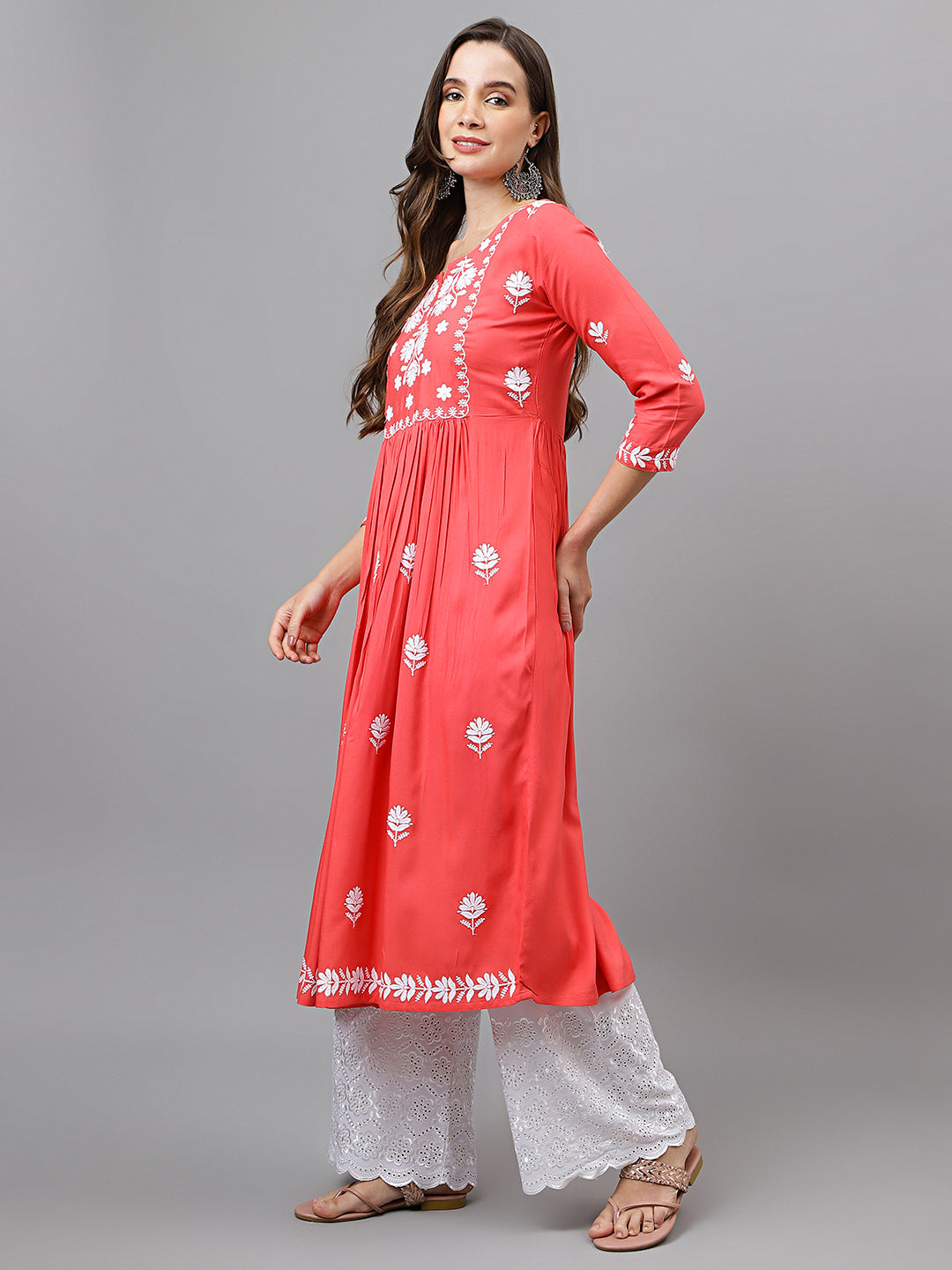 RATAN Women's Rayon Anarkali Lucknowi Chikankari Ethnic Wear Kurta