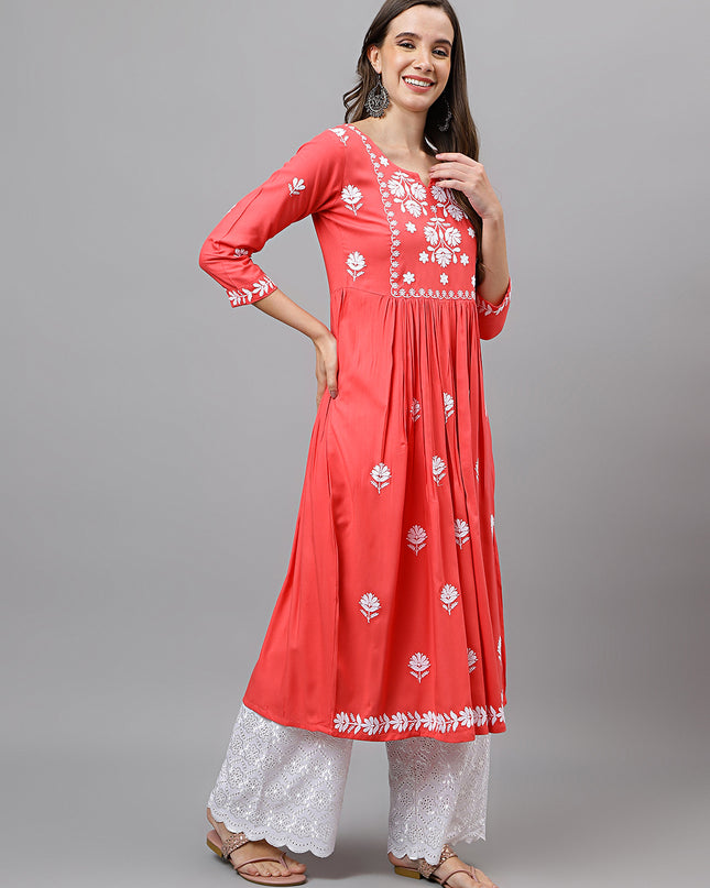 Rayon Anarkali Lucknowi Chikankari Ethnic Wear Kurta
