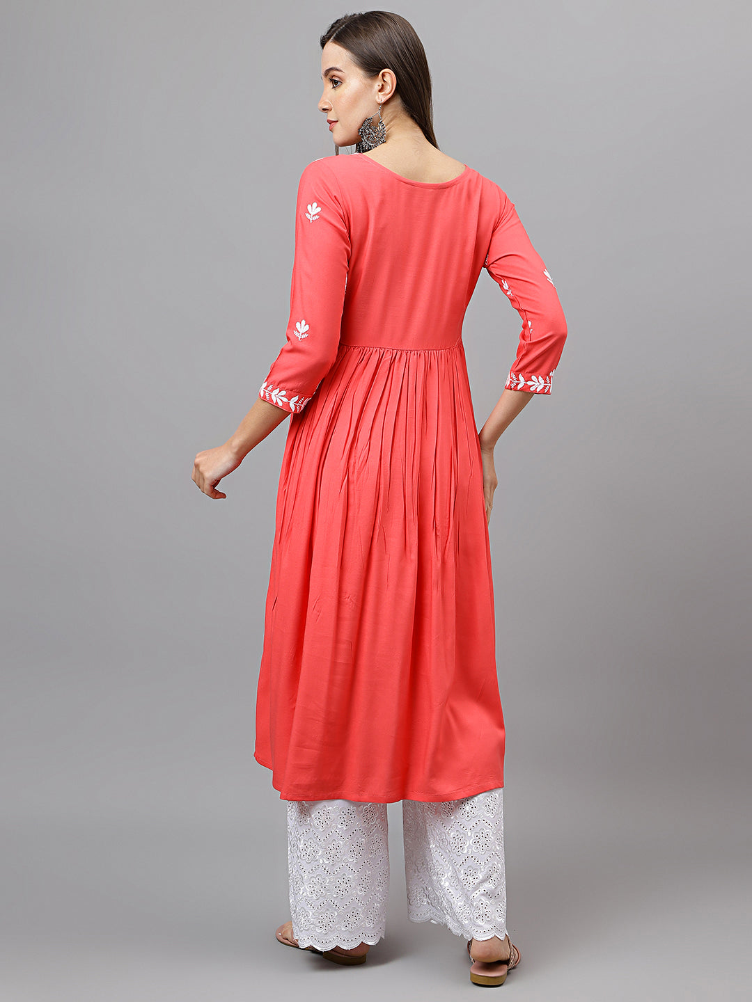 Rayon Anarkali Lucknowi Chikankari Ethnic Wear Kurta
