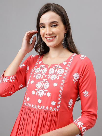 Rayon Anarkali Lucknowi Chikankari Ethnic Wear Kurta