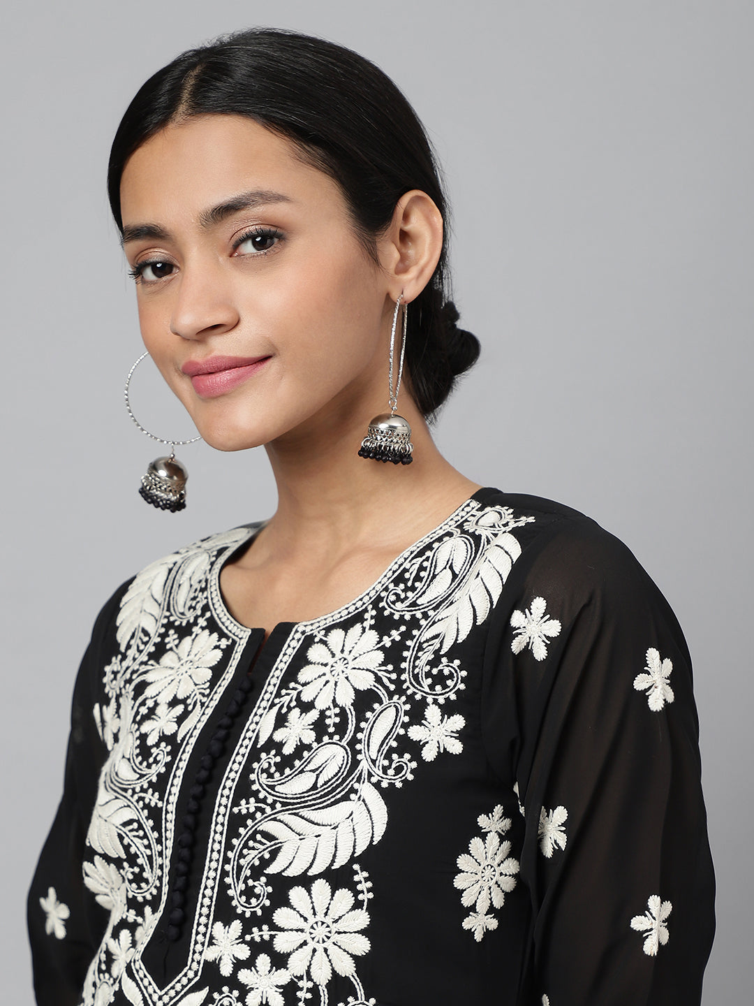 RATAN Women's Georgette Straight Lucknowi Chikankari Ethinic Wear Kurta