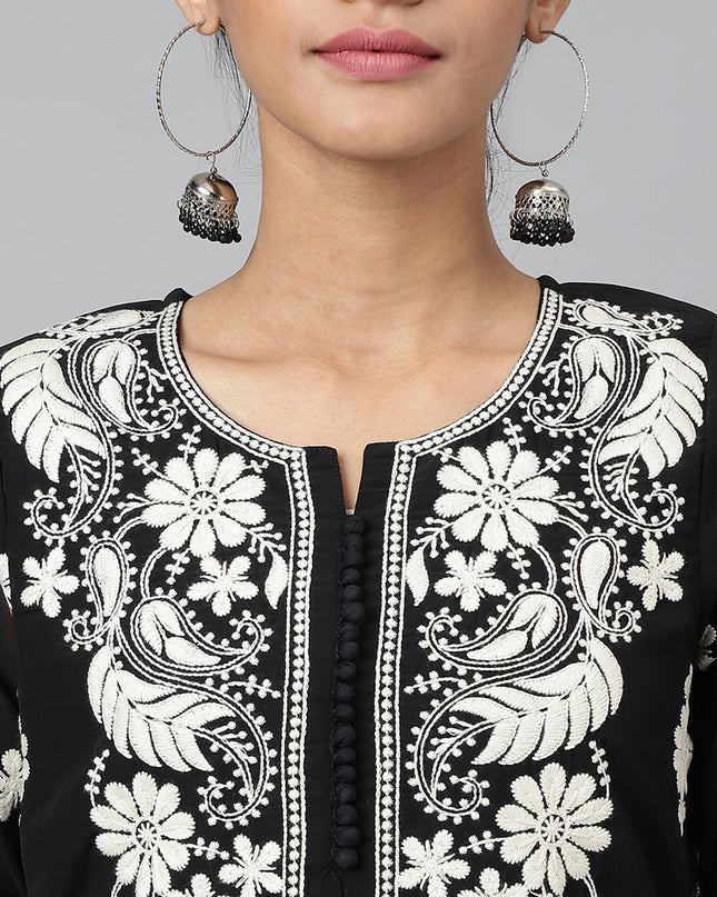 Women's Georgette Straight Lucknowi Chikankari Ethinic Wear Kurta