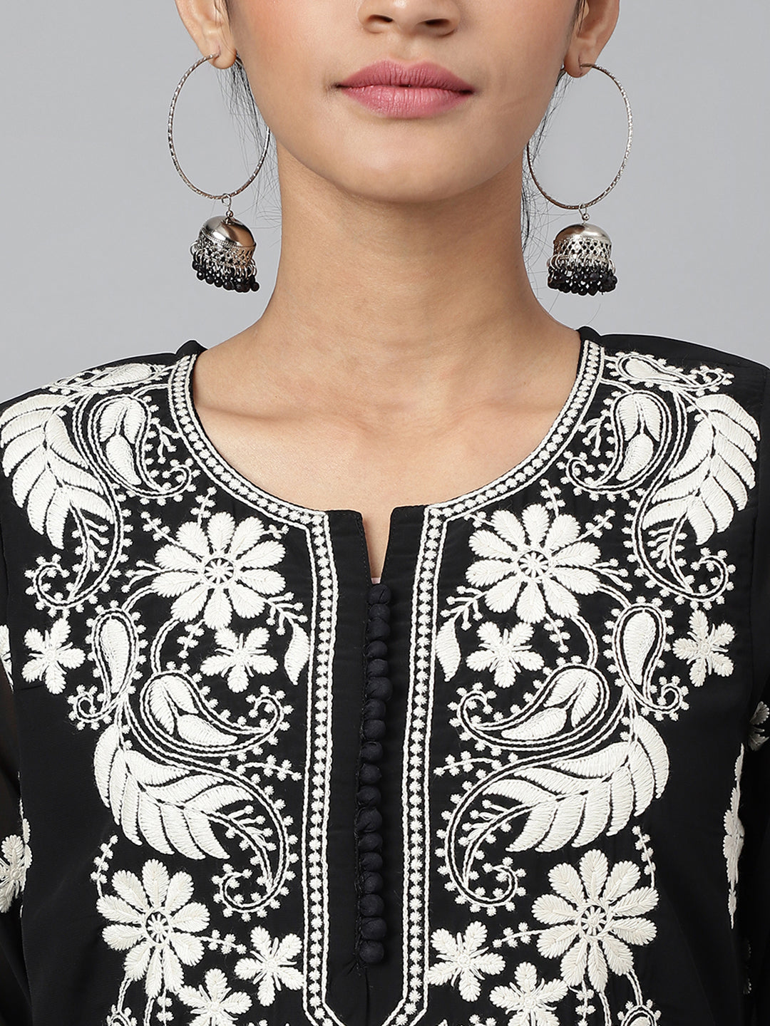 RATAN Women's Georgette Straight Lucknowi Chikankari Ethinic Wear Kurta