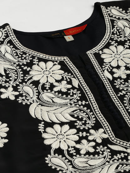 RATAN Women's Georgette Straight Lucknowi Chikankari Ethinic Wear Kurta