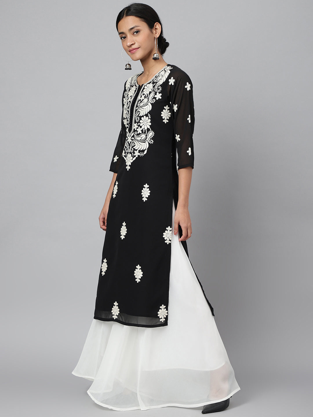 RATAN Women's Georgette Straight Lucknowi Chikankari Ethinic Wear Kurta