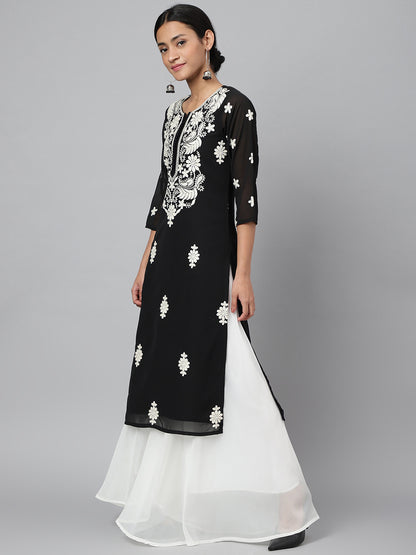RATAN Women's Georgette Straight Lucknowi Chikankari Ethinic Wear Kurta
