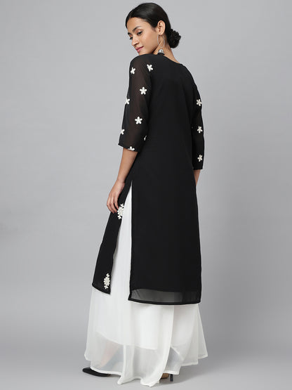 RATAN Women's Georgette Straight Lucknowi Chikankari Ethinic Wear Kurta