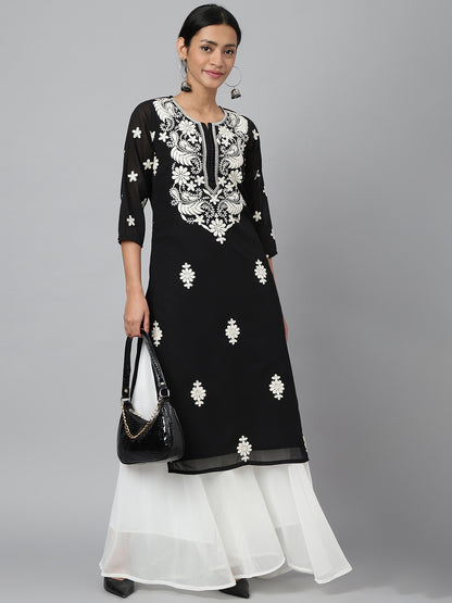 Women's Georgette Straight Lucknowi Chikankari Ethinic Wear Kurta