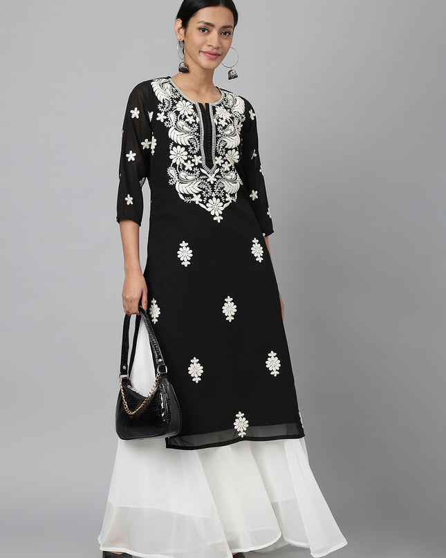 Women's Georgette Straight Lucknowi Chikankari Ethinic Wear Kurta