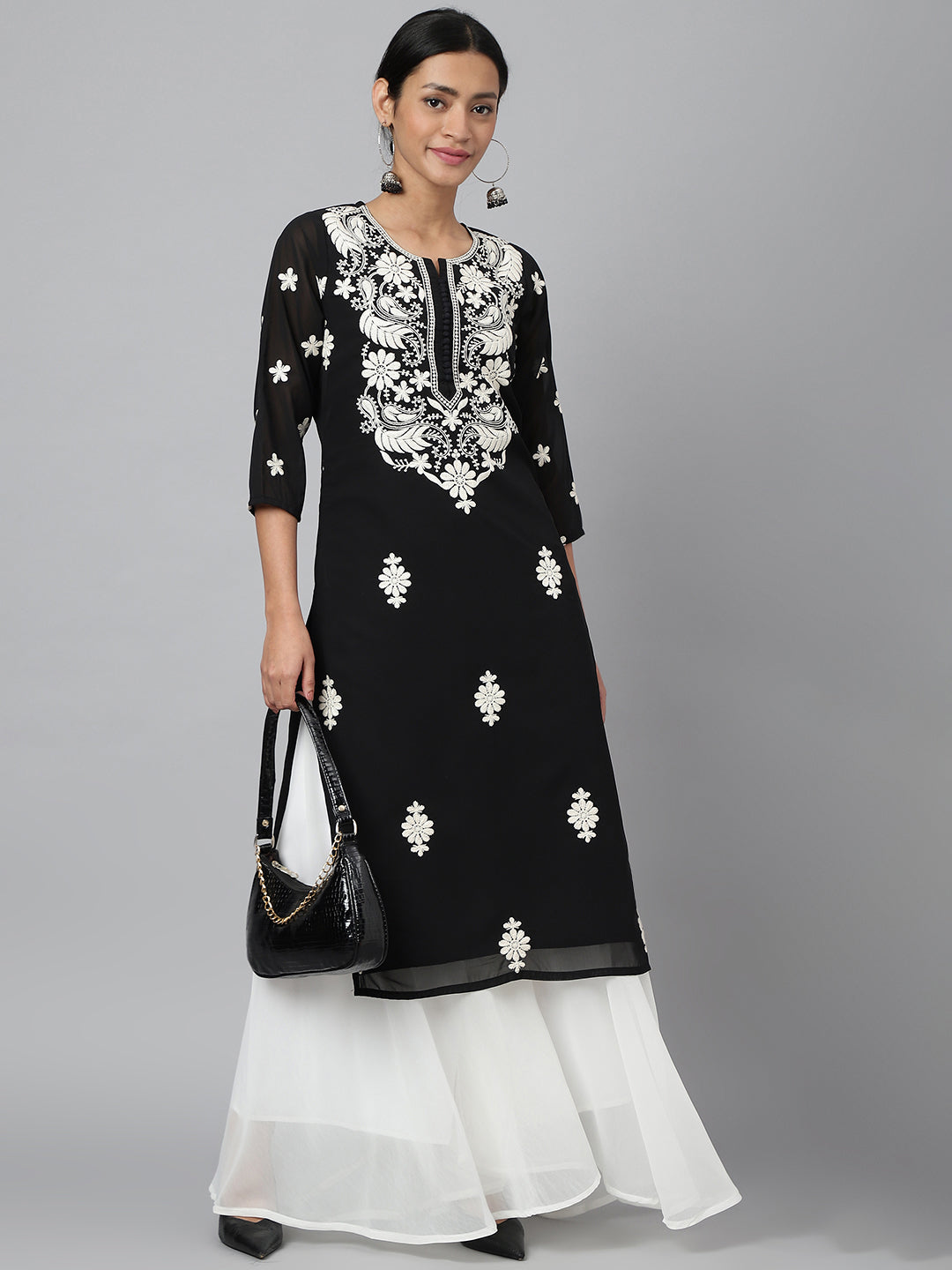 RATAN Women's Georgette Straight Lucknowi Chikankari Ethinic Wear Kurta