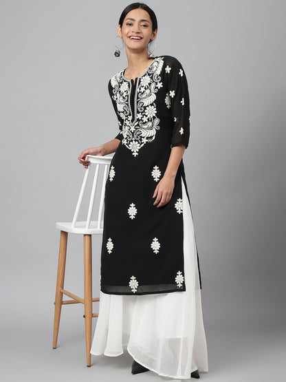 RATAN Women's Georgette Straight Lucknowi Chikankari Ethinic Wear Kurta
