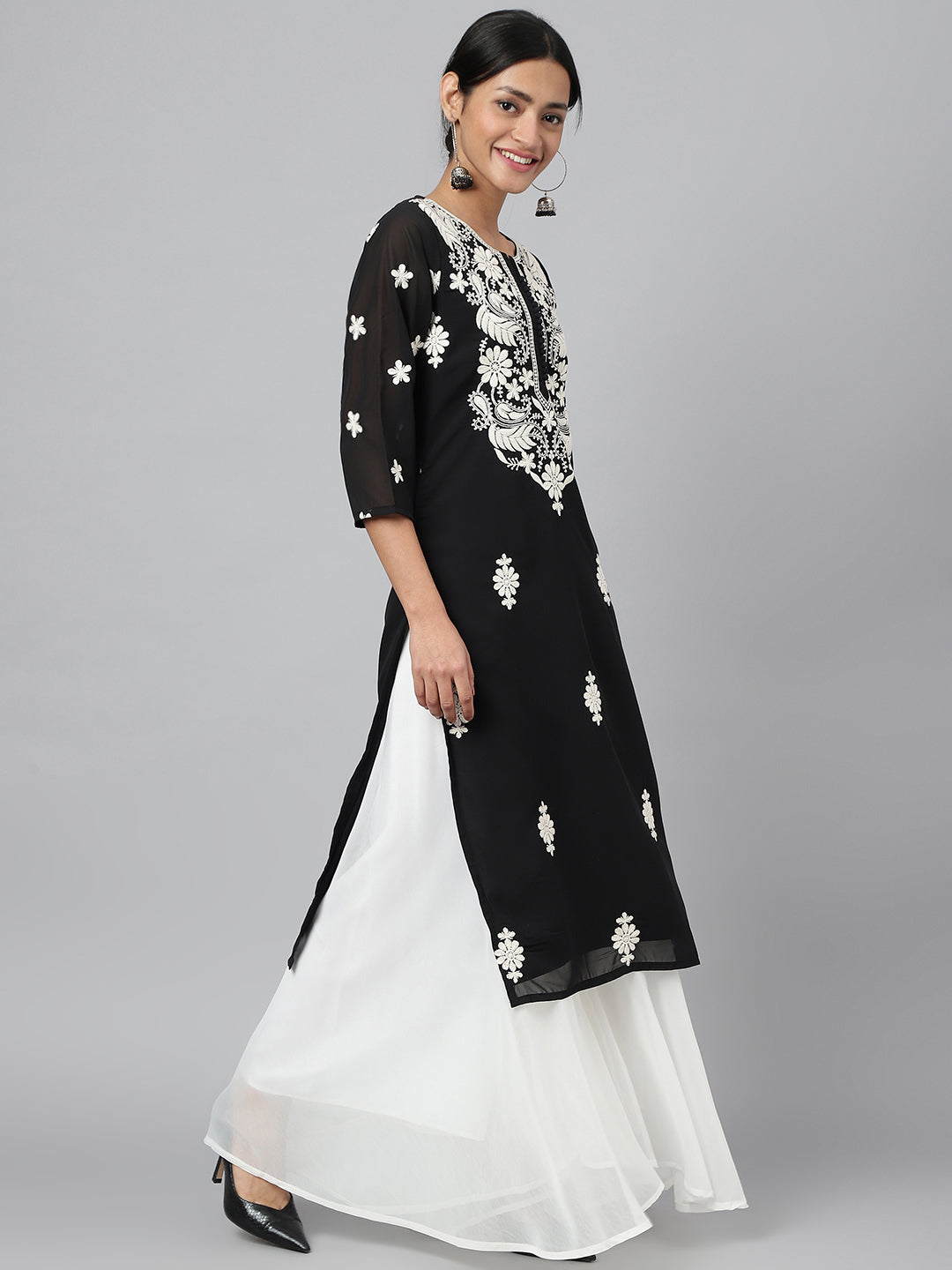 RATAN Women's Georgette Straight Lucknowi Chikankari Ethinic Wear Kurta