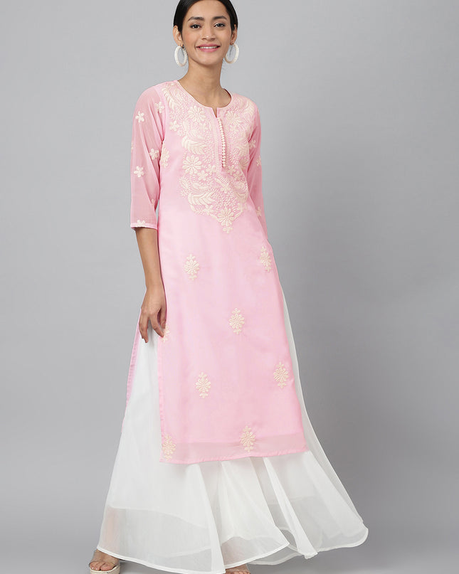 Women's Georgette Straight Lucknowi Chikankari Ethinic Wear Kurta