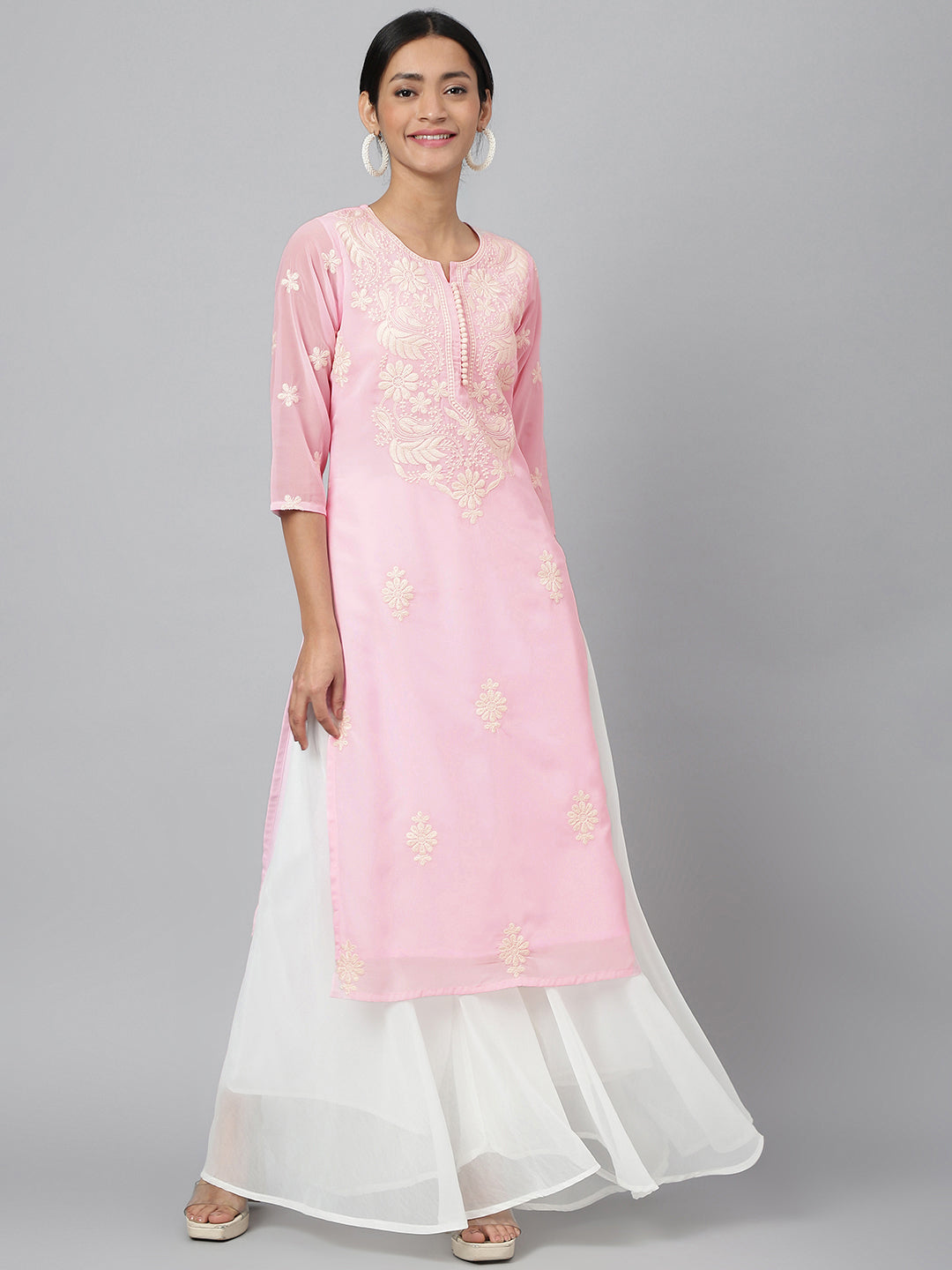 Women's Georgette Straight Lucknowi Chikankari Ethinic Wear Kurta