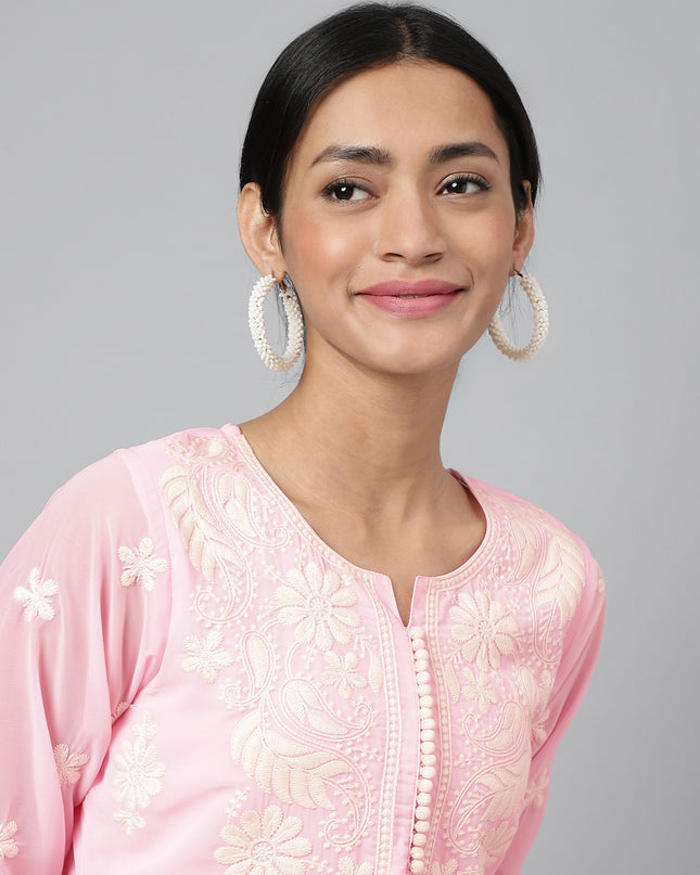 Women's Georgette Straight Lucknowi Chikankari Ethinic Wear Kurta