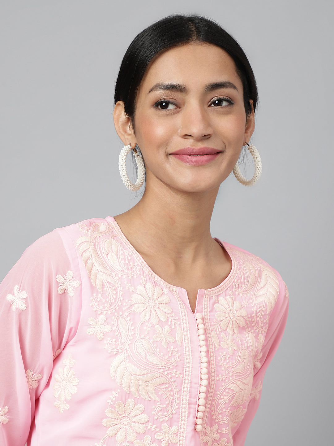 RATAN Women's Georgette Straight Lucknowi Chikankari Ethinic Wear Kurta