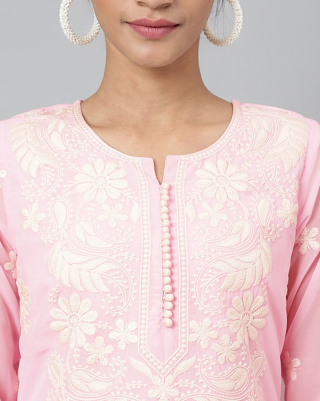 Women's Georgette Straight Lucknowi Chikankari Ethinic Wear Kurta