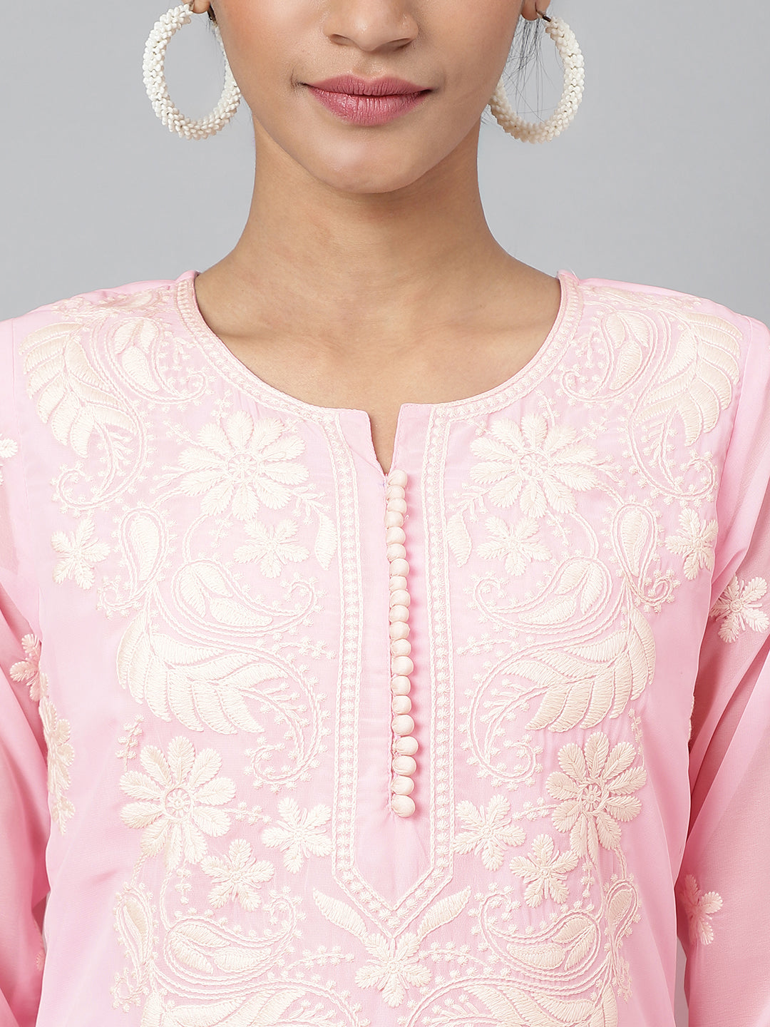 Women's Georgette Straight Lucknowi Chikankari Ethinic Wear Kurta