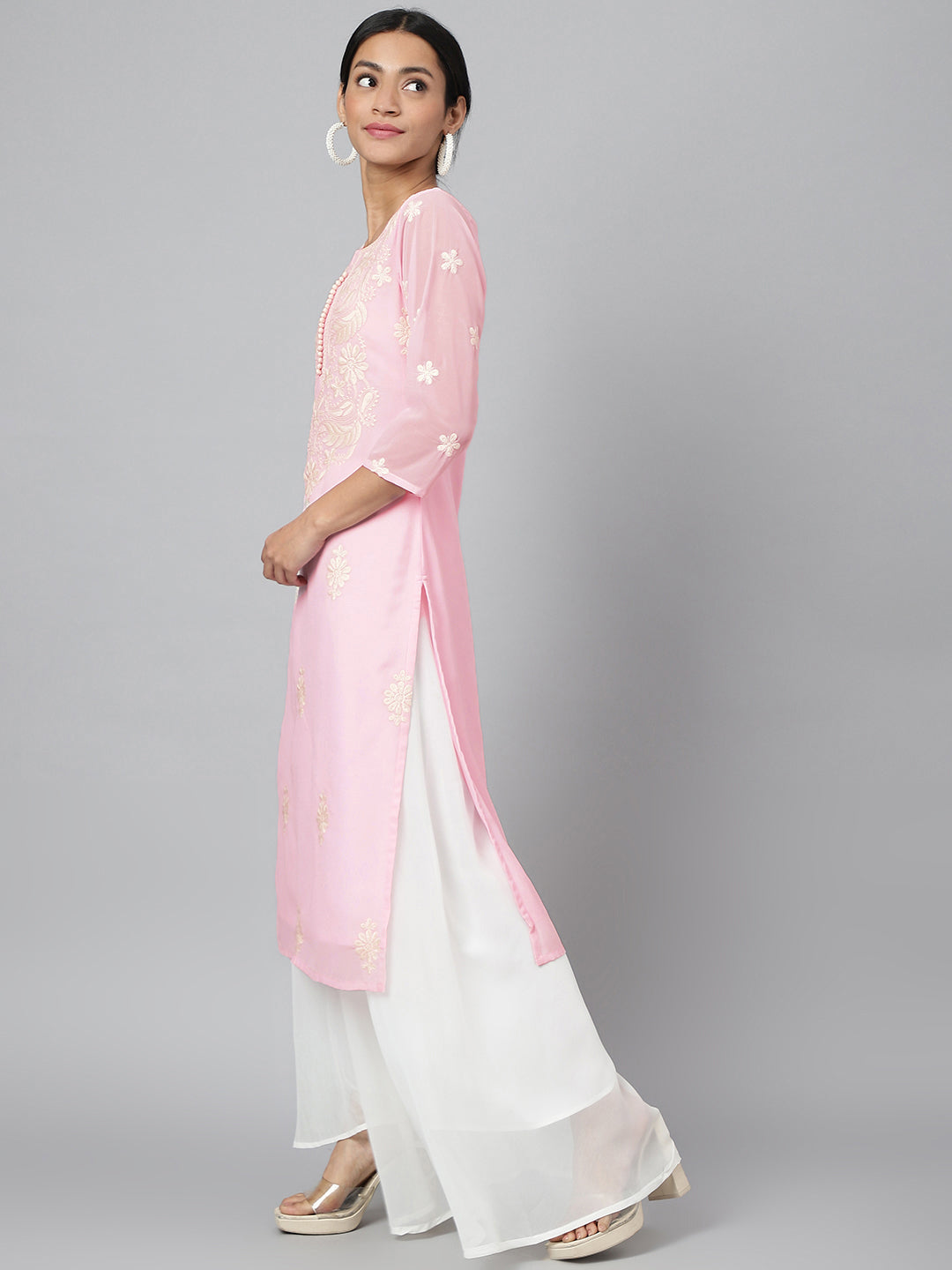 RATAN Women's Georgette Straight Lucknowi Chikankari Ethinic Wear Kurta