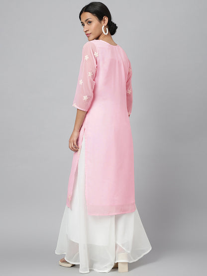 RATAN Women's Georgette Straight Lucknowi Chikankari Ethinic Wear Kurta