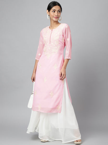 Women's Georgette Straight Lucknowi Chikankari Ethinic Wear Kurta