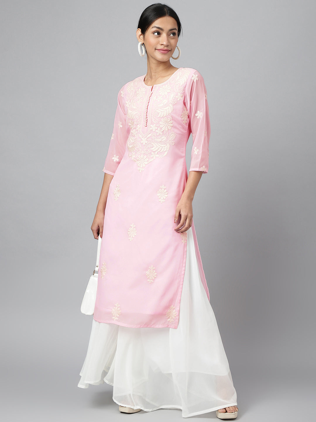 RATAN Women's Georgette Straight Lucknowi Chikankari Ethinic Wear Kurta