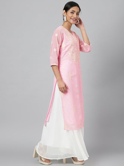 RATAN Women's Georgette Straight Lucknowi Chikankari Ethinic Wear Kurta