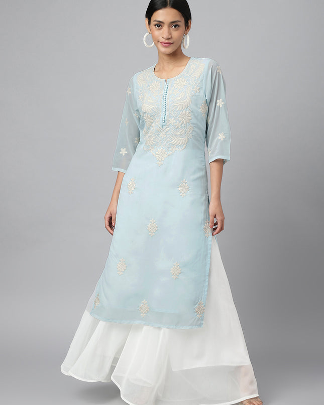 Women's Georgette Straight Lucknowi Chikankari Ethinic Wear Kurta