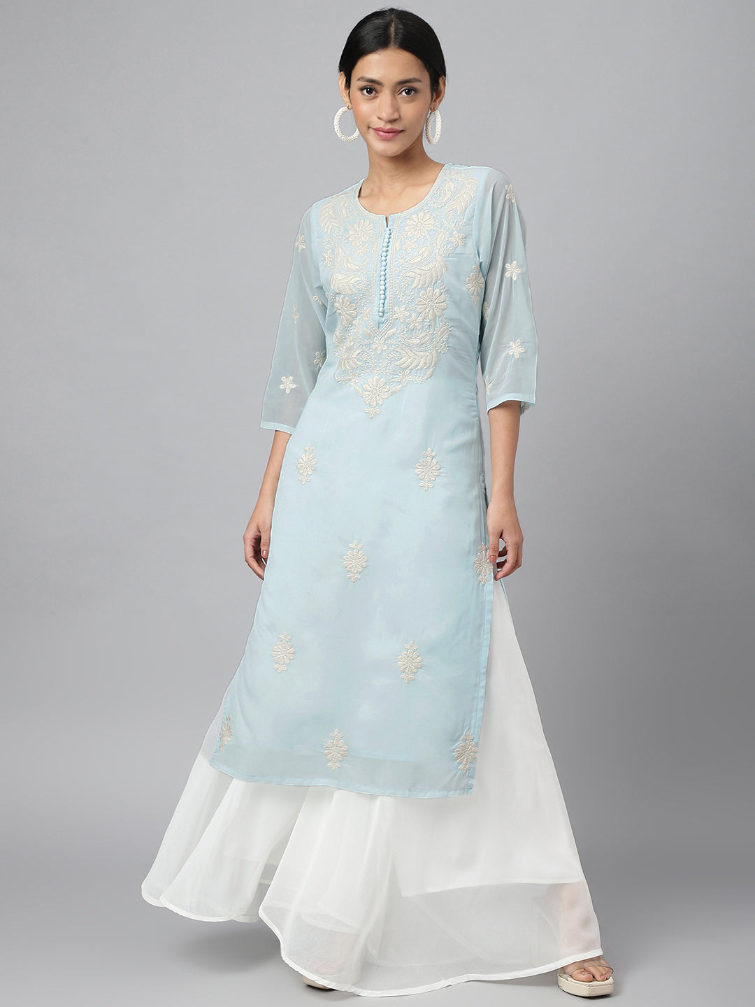 Women's Georgette Straight Lucknowi Chikankari Ethinic Wear Kurta