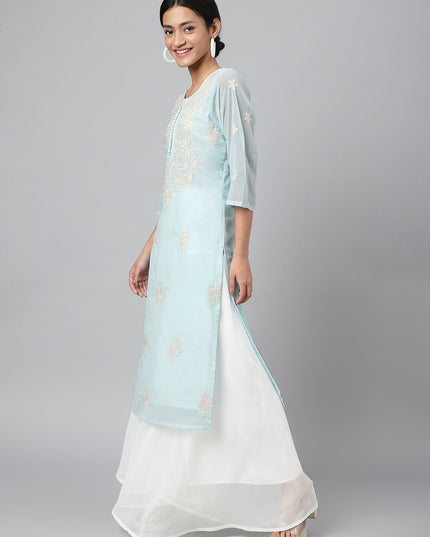 Women's Georgette Straight Lucknowi Chikankari Ethinic Wear Kurta