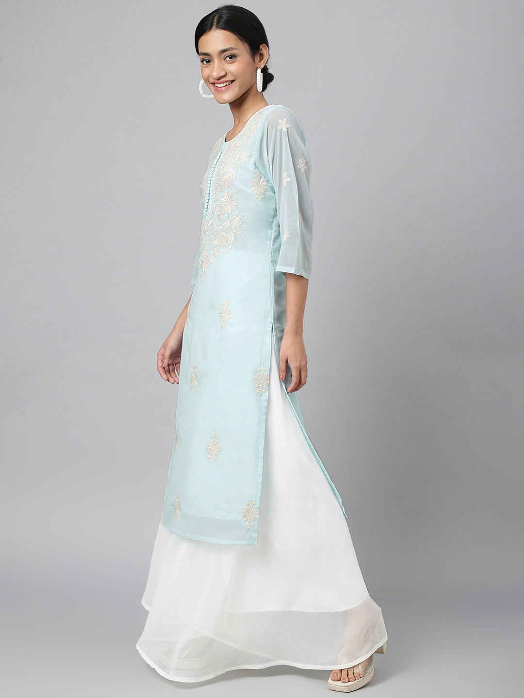 Women's Georgette Straight Lucknowi Chikankari Ethinic Wear Kurta