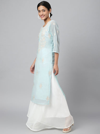 Women's Georgette Straight Lucknowi Chikankari Ethinic Wear Kurta