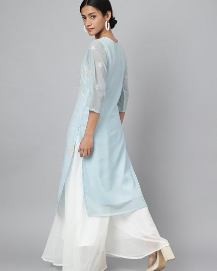 Women's Georgette Straight Lucknowi Chikankari Ethinic Wear Kurta