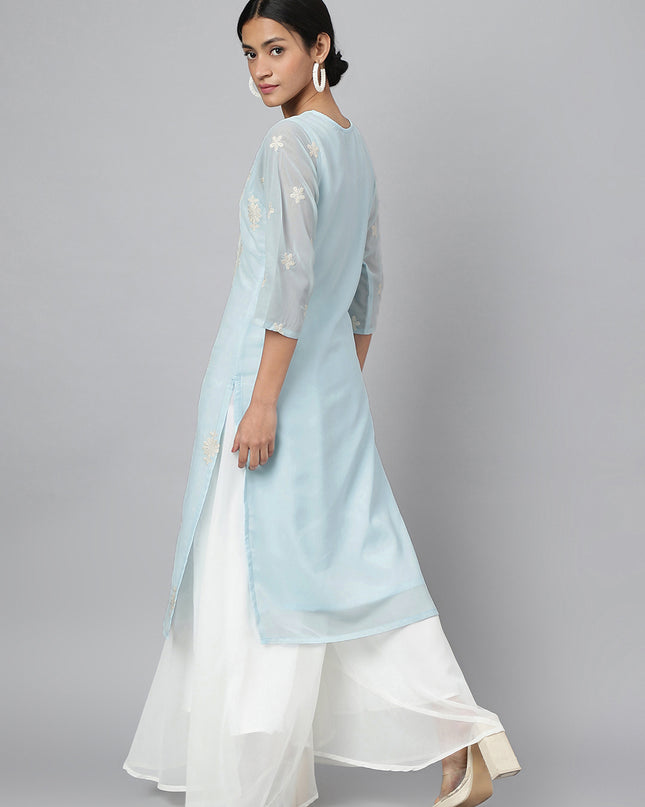 Women's Georgette Straight Lucknowi Chikankari Ethinic Wear Kurta