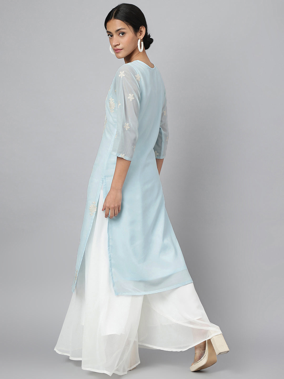 Women's Georgette Straight Lucknowi Chikankari Ethinic Wear Kurta