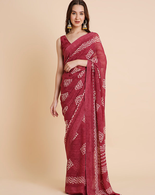 Shimmer Georgette Batik Printed Saree with Printed Blouse Piece