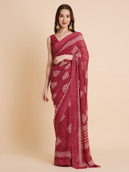 Shimmer Georgette Batik Printed Saree with Printed Blouse Piece