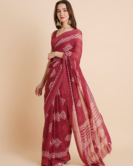 Shimmer Georgette Batik Printed Saree with Printed Blouse Piece