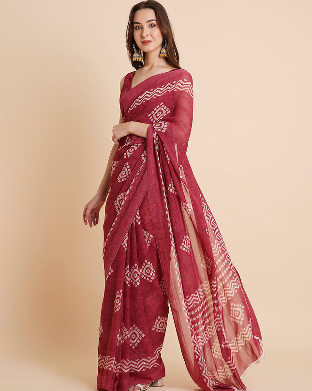 Shimmer Georgette Batik Printed Saree with Printed Blouse Piece