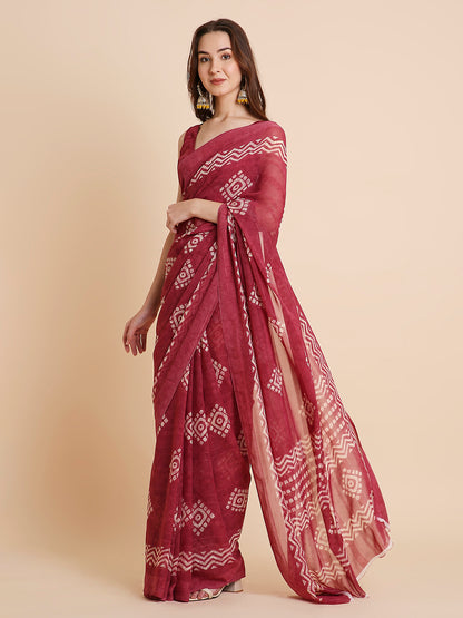 Shimmer Georgette Batik Printed Saree with Printed Blouse Piece